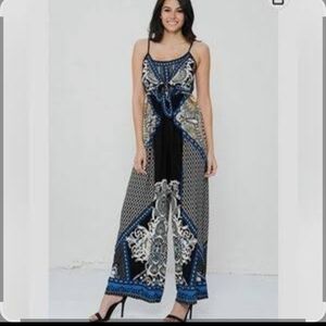 Flying Tomato Elegant Black and Blue Maxi Jumpsuit Size M